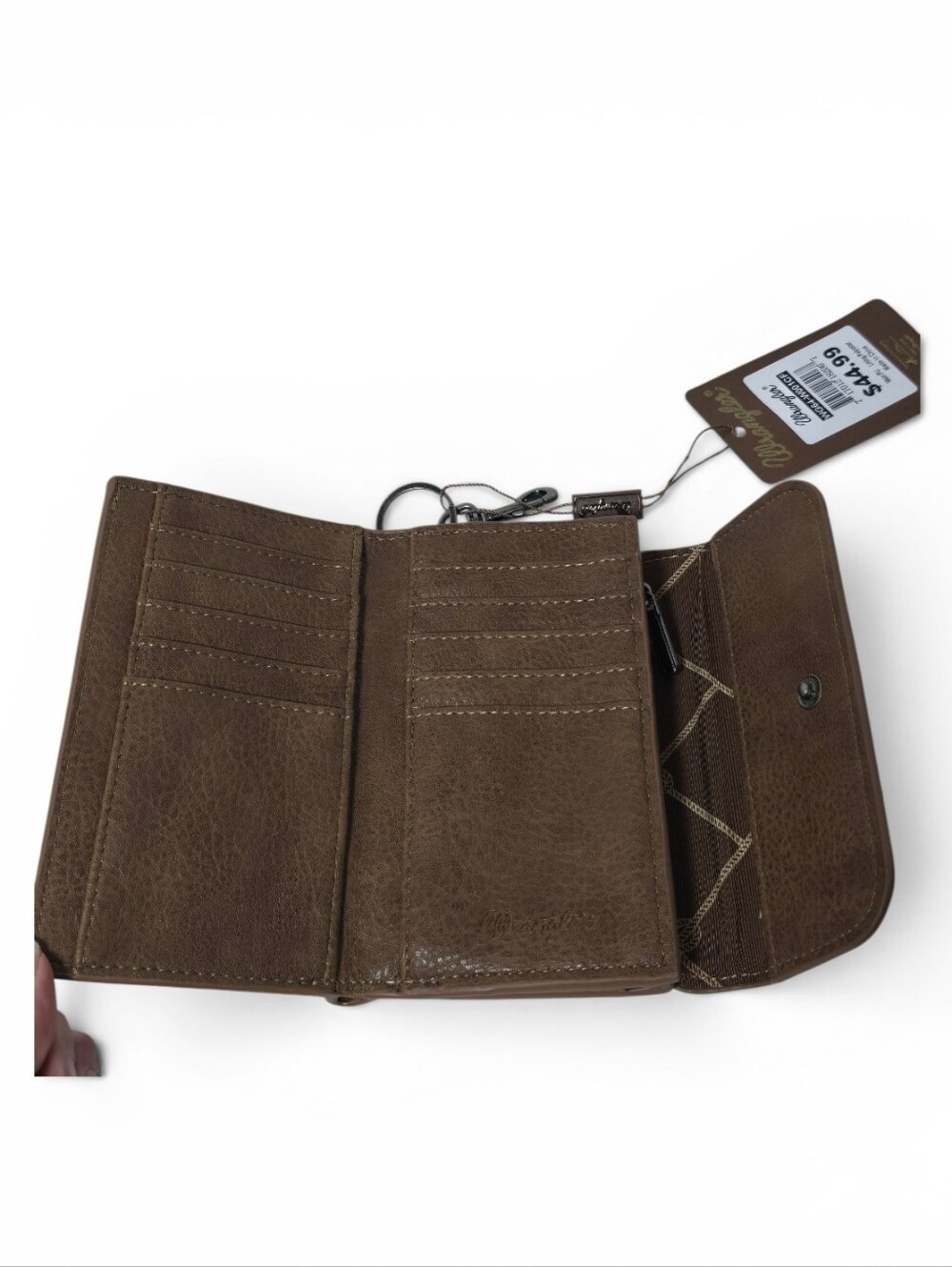 Wrangler Brown Studded Trifold Wallet Keychain NWT Western Cowgirl Boho Nwt - Picture 3 of 4